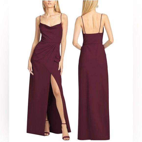 Sachin & Babi Paulina Gown Size 8 NWT Deep Wine Crepe Cowl Neck Slit Dress - Picture 1 of 6